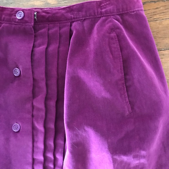 Vintage Purple Velvet Skirt w/ Pleats & Buttons - Picture 2 of 4